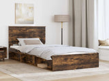 Bed Frame with Drawer Smoked Oak 100 x 200 cm Solid Pine Wood 3409394