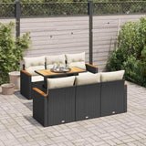 7 Piece Garden Sofa Set with Cushions Black Poly Rattan Acacia 3327444