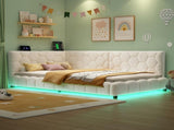 3ft Single Boucle Bed Frame Smart RGB LED Lights & Charging Station, Hexagon Tufted Headboard N652P500087W