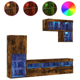 6 Piece TV Wall Units with LED Smoked Oak Engineered Wood 3216736