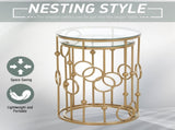 Round Coffee Tables Set of 2, Gold Nesting Side End Tables with Tempered Glass Top, Steel Frame for T3398P342264