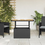 Garden Table Black 90x55x71 cm Poly Rattan and Acacia Wood 368275