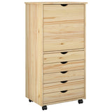 Rolling Cabinet Brown 53 x 39 x 103 cm Solid Pine Wood 42032395