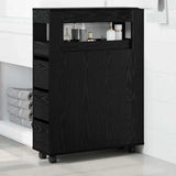 Bathroom Furniture Set with Wheel Black Oak 65 x 23 x 87 cm 869072