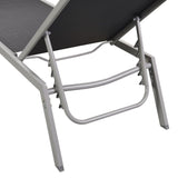 Sun Lounger Black Steel, Textilene, Glass Large 48012