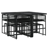 9 Piece Garden Dining Set Black Poly Rattan 3295053