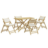 5 Piece Folding Bistro set with Cream White Cushions Bamboo 3208935