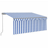 ZNTS Manual Retractable Awning with Blind 3.5x2.5m Blue&White 3069396