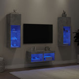 4 Piece TV Wall Cabinets with LED Lights Concrete Grey 3216579