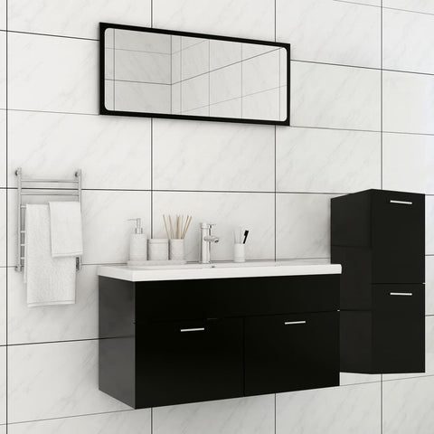 ZNTS Bathroom Furniture Set Black Engineered Wood 3071469