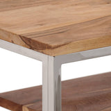 Console Table Silver Stainless Steel and Solid Acacia Wood 350007