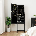 ZNTS Mirror Jewellery Cabinet with LED Lights Free Standing Black 353260