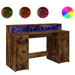 Desk with LED Lights Smoked Oak 140x55x91 cm Engineered Wood 3309424
