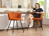 Set of Two Velvet-Feel Lotus Bar Stools - Orange T3398P423884