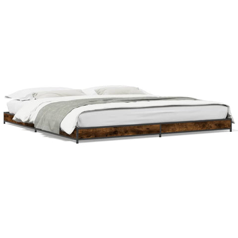 ZNTS Bed Frame Smoked Oak 200x200 cm Engineered Wood and Metal 845128