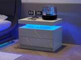 Nightstand LED Bedside Table Cabinet Lights Modern End Side with 2 Drawers for Bedroom T3272P355457
