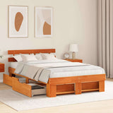 Bed Frame with Headboard Wax Brown 140 x 190 cm Solid Pine Wood 3382282