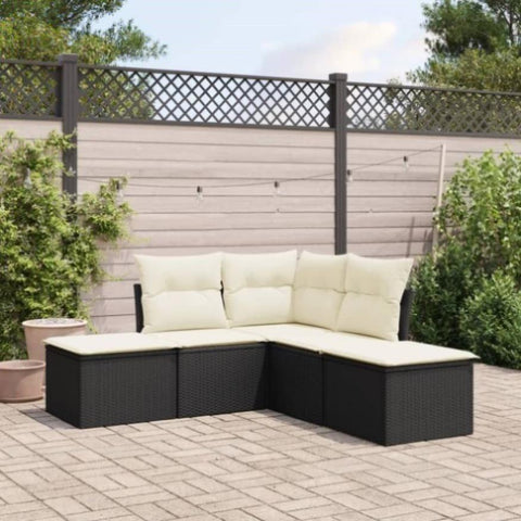 ZNTS 5 Piece Garden Sofa Set with Cushions Black Poly Rattan 3217716