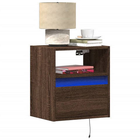 ZNTS Wall-mounted Bedside Cabinets with LED Lights 2 pcs Brown Oak 3307988