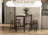 5 Piece Bar Table Set with 4 Stools, Industrial Bar Table and Stool Set, Dining Table and Chair Set, T3398P343442