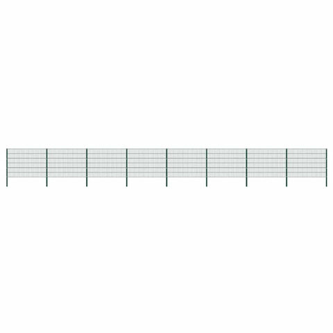 Fence Panel with Posts Iron 1385x120 cm Green 278668
