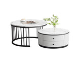 High Gloss Modern Round Nesting Coffee with Marble Pattern Top, White & Black Nesting Coffee N605P178412Z