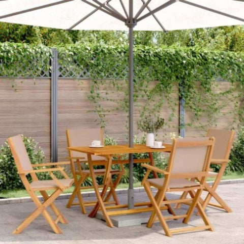 ZNTS 5 Piece Garden Dining Set Taupe Fabric and Solid Wood 3281702