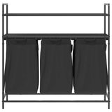 Laundry Basket 3 Compartments with Shelves Black Oak 859080