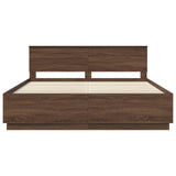 Bed Frame with Headboard Brown Oak 200 x 200 cm Engineered Wood 3408046
