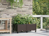 Garden Planter with Irrigation&Wheels 2 pcs Brown PP 3422994