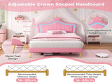 3ft Single Upholstered Bed with LED Adjustable Crown Shape Headboard, PU Leather Bed Frame with N652P265845P