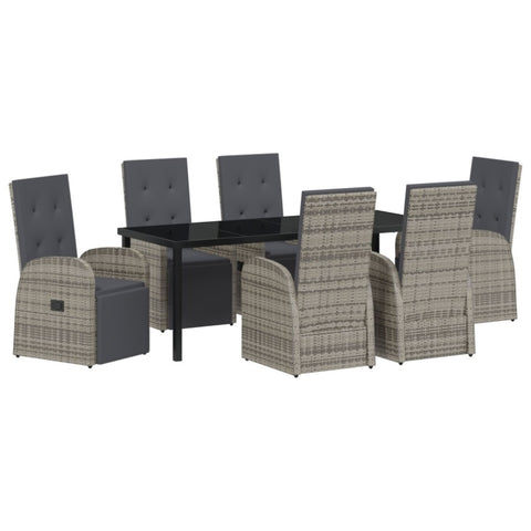 ZNTS 7 Piece Garden Dining Set with Cushions Grey Poly Rattan 3379504