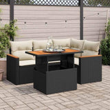 ZNTS 5 Piece Garden Sofa Set with Cushions Black Poly Rattan Acacia 3327479