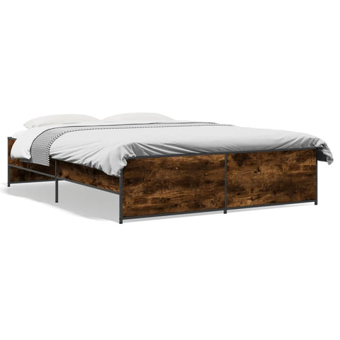 ZNTS Bed Frame Smoked Oak 160x200 cm Engineered Wood and Metal 3279879