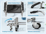 Transport Beside Shower Chair, 3-in-1 Commode Chair with Wheels and Padded Seat, Black T3398P553469