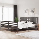 Bed Frame Grey Solid pinewood Double Decorative Inlays 3104305