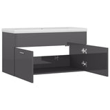 Sink Cabinet with Built-in Basin High Gloss Grey Engineered Wood 3070846
