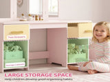 Kids Dressing Table, Kids Vanity Table and Chair Set with Tri-Folding Mirror, 2 Drawers, 2 Cabinets T3398P548791