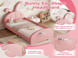 3ft Single Rabbit-Shaped Upholstered Bed Frame, Bunny Ear Headboard & Footboard Storage Pocket, Soft N652P412013P