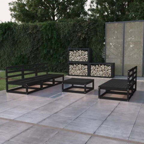 6 Piece Garden Lounge Set Black Solid Pinewood 3075313