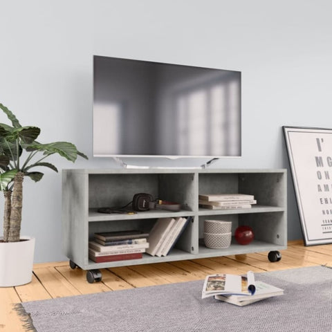 TV Cabinet with Castors Concrete Grey 90x35x35 cm Engineered Wood 800184