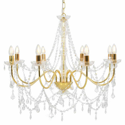 Chandelier with Beads Golden 8 x E14 Bulbs 281607