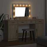 Dressing Table with Mirror Lights 3 pcs Brown Engineered Wood 3334247
