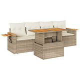 5 Piece Garden Sofa Set with Cushions Beige Poly Rattan Acacia 3327544