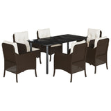 7 Piece Garden Dining Set with Cushions Brown Poly Rattan 3211945