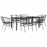 7 Piece Garden Dining Set Black Poly Rattan Glass 3334588