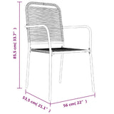 7 Piece Garden Dining Set Black Cotton Rope and Steel 3156541