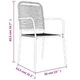 7 Piece Garden Dining Set Black Cotton Rope and Steel 3156541