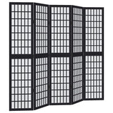 Room Divider 5 Panels Black Solid Wood Paulownia 358774