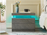 Nightstand LED Bedside Table Cabinet Lights Modern End Side with 2 Drawers for Bedroom T3272P287612